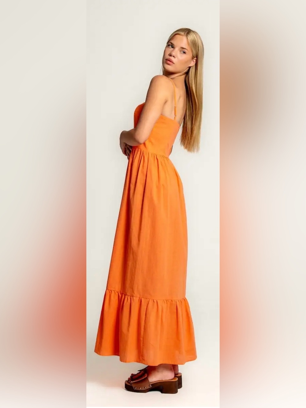 Young Fabulous & Broke Pumpkin Orange Smocked Waist Sundress with pockets(Small)